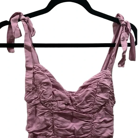 X REVOLVE Sleeveless Tie Shoulder Ruched Bustier Mini Dress Lilac Pink - M - Picture 4 of 10